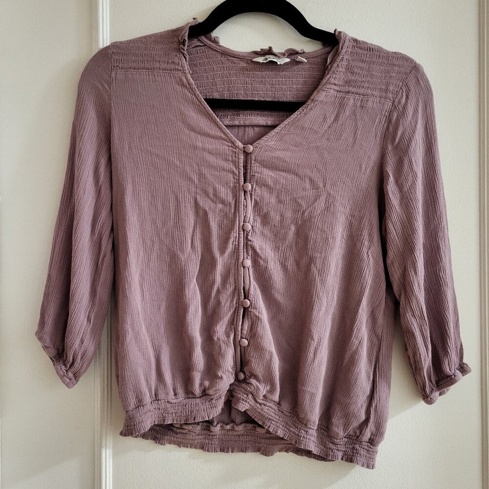 Reitmans 3/4 Sleeve Button-Down Smocked Blouse – Mauve – Size XS